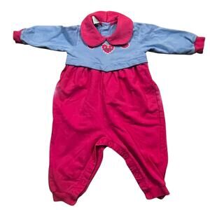 Vintage Baby Girl 12M Valentine Heart Romper One Piece Peter Pan Collar Floral